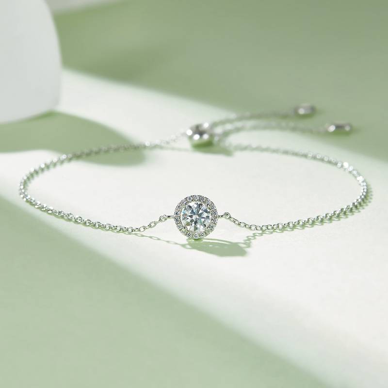 豪华圆包S925银镀白金MoissanitePendantStud Earring套装